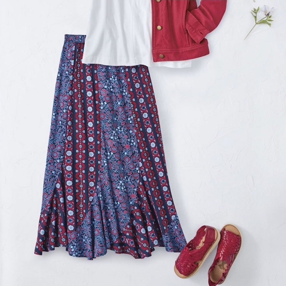 🌻Coldwater Creek Floral Patterned Blue and Red Skirt